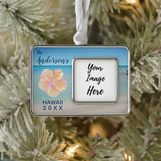 Hawaii Trip Year Beach Landscape Foto Verzilverd Omlijst Ornament (Boom)