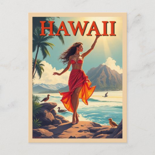 Hawaii Tropical Beach Ocean Woman Travel Briefkaart (Voorkant)