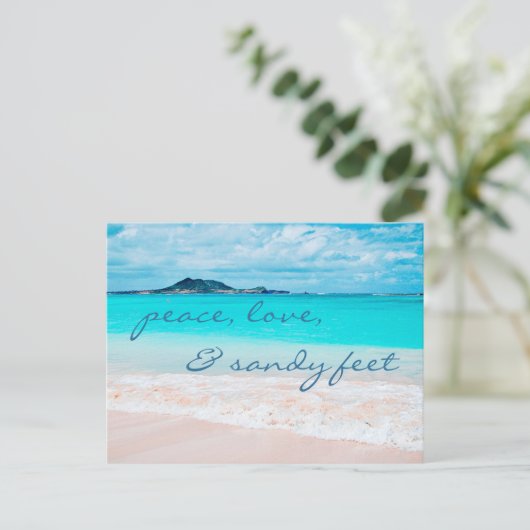 Hawaii Tropical Beach Peace Sandy Feet Script Briefkaart (Staand voorkant)