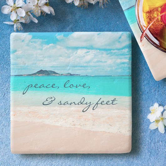 Hawaii Tropical Beach Peace Sandy Feet Script Stenen Onderzetter