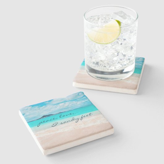 Hawaii Tropical Beach Peace Sandy Feet Script Stenen Onderzetter (Zijkant)