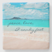 Hawaii Tropical Beach Peace Sandy Feet Script Stenen Onderzetter (Voorkant)