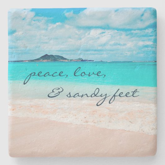 Hawaii Tropical Beach Peace Sandy Feet Script Stenen Onderzetter (Voorkant)