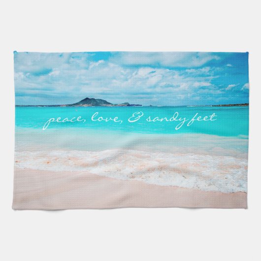 Hawaii Tropical Beach Peace Sandy Feet Script Theedoek (Horizontaal)