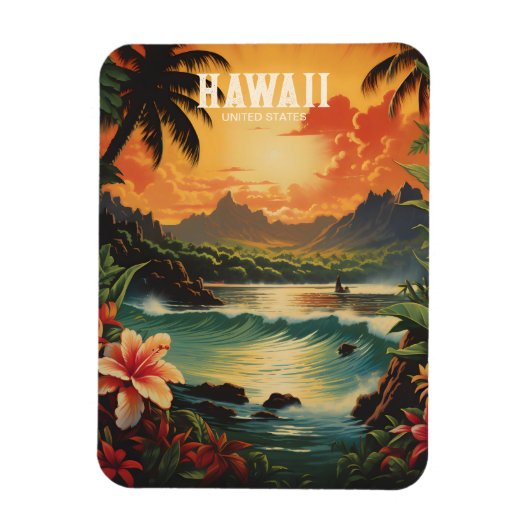 Hawaii Tropical Beach Travel Illustratie Magneet (Verticaal)