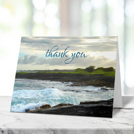 Hawaii Tropical Black Sand Beach Bold Waves Script Bedankkaart