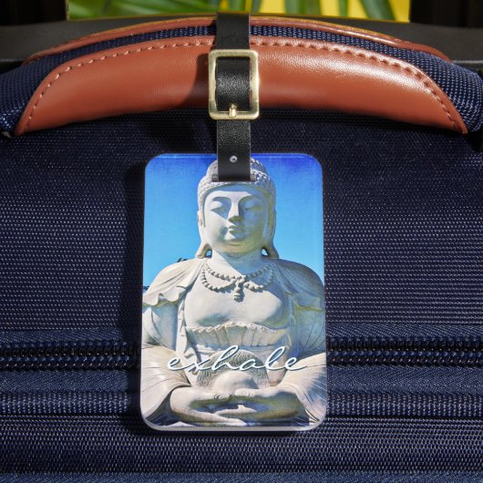 Hawaii Tropical Buddha Photo Exhale Quote Script Bagagelabel (Voorkant Insitu 2)