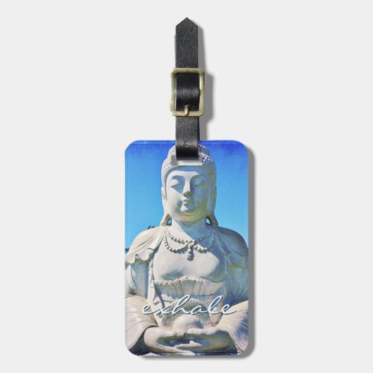 Hawaii Tropical Buddha Photo Exhale Quote Script Bagagelabel (Voorkant verticaal)