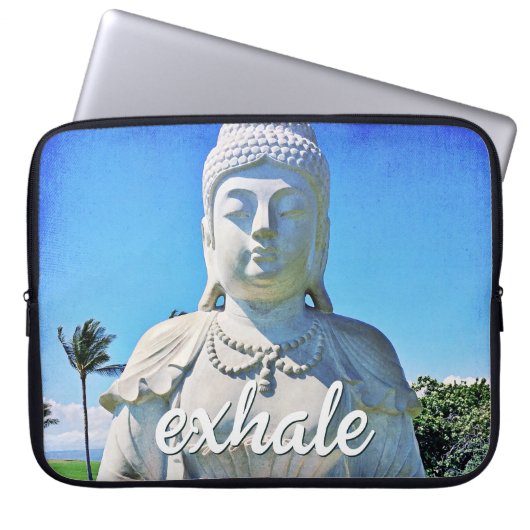 Hawaii Tropical Buddha Photo Exhale Quote Script Laptop Sleeve (Voorkant)