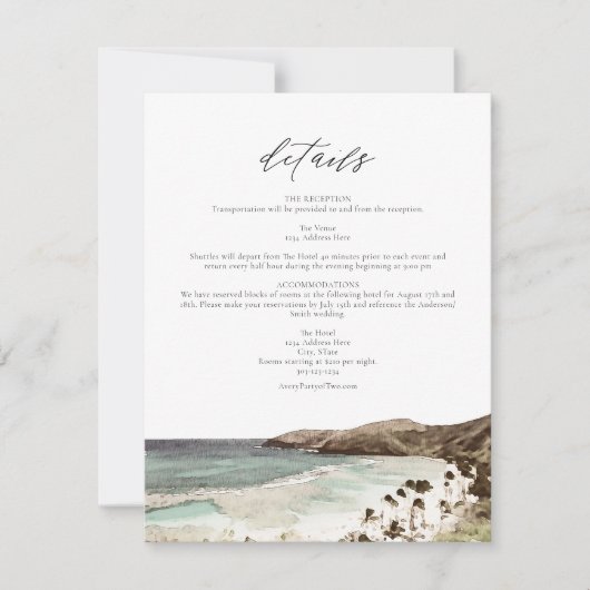 HAWAII Tropical Hawaii Beach Wedding Details Kaart (Voorkant)