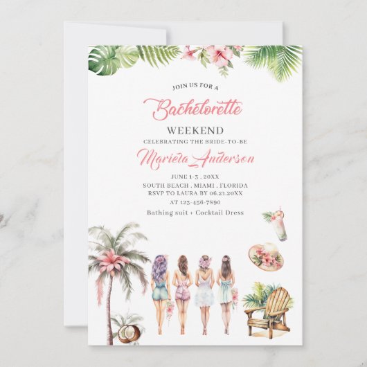 Hawaii Tropical Palm Beach Waterverf BaInvitation Kaart (Voorkant)