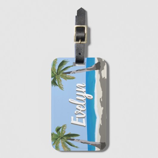 Hawaii Tropical Palm Tree Beach Personalized Bagagelabel (Voorkant (verticaal))