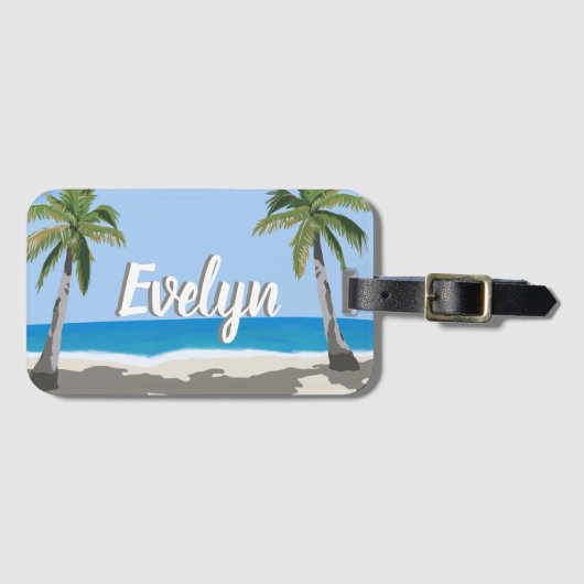 Hawaii Tropical Palm Tree Beach Personalized Bagagelabel (Voorkant (horizontaal))