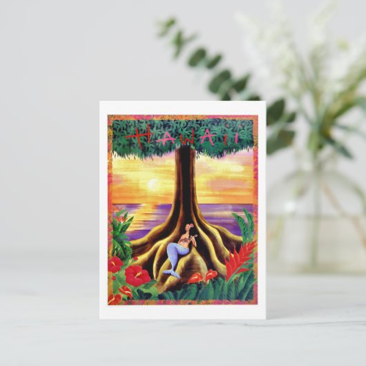 Hawaii, tropisch eiland, zeemeermin onder grote bo briefkaart (Staand voorkant)