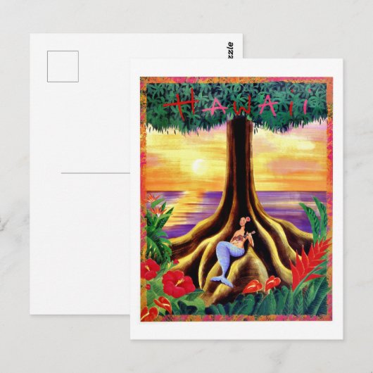 Hawaii, tropisch eiland, zeemeermin onder grote bo briefkaart (Voorkant / Achterkant)