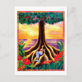 Hawaii, tropisch eiland, zeemeermin onder grote bo briefkaart