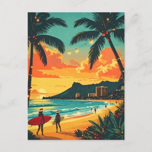 Hawaii Tropisch Kerststrand Vintage Briefkaart (Voorkant)