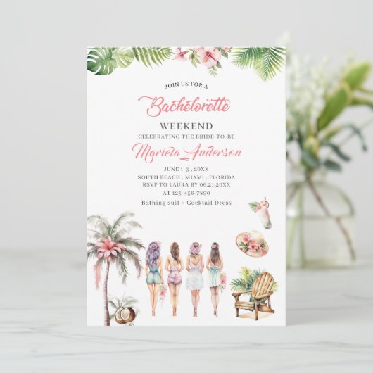 Hawaii Tropisch Palmstrand Aquarel Uitnodiging (Staand voorkant)