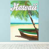 Hawaii Tropisch Strand reisposter Canvas Afdruk (Insitu (Houten vloer))