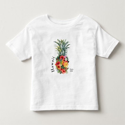 Hawaii Tropische Ananas w / Bloemen, familienaam Kinder Shirts (Voorkant)