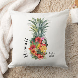Hawaii Tropische Ananas w / Bloemen, familienaam Kussen