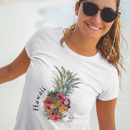 Hawaii Tropische Ananas w / Bloemen, familienaam T-shirt