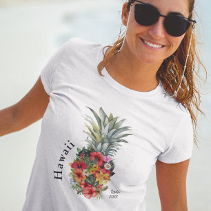 Hawaii Tropische Ananas w / Bloemen, familienaam T-shirt