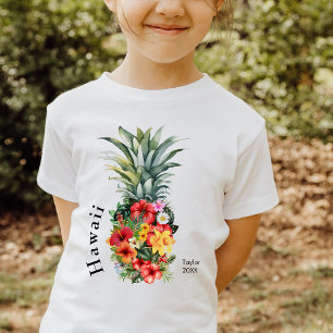 Hawaii Tropische Ananas w / Bloemen, familienaam T-shirt