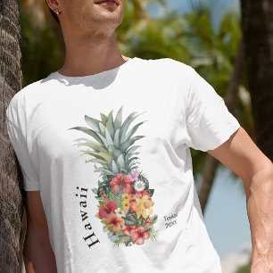 Hawaii Tropische Ananas w / Bloemen, familienaam T-shirt