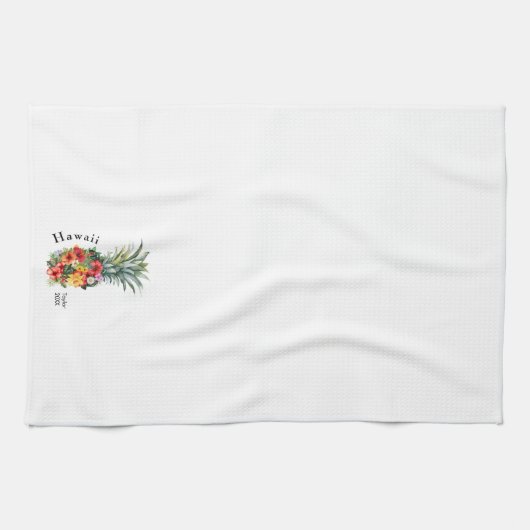 Hawaii Tropische Ananas w / Bloemen, familienaam Theedoek (Horizontaal)