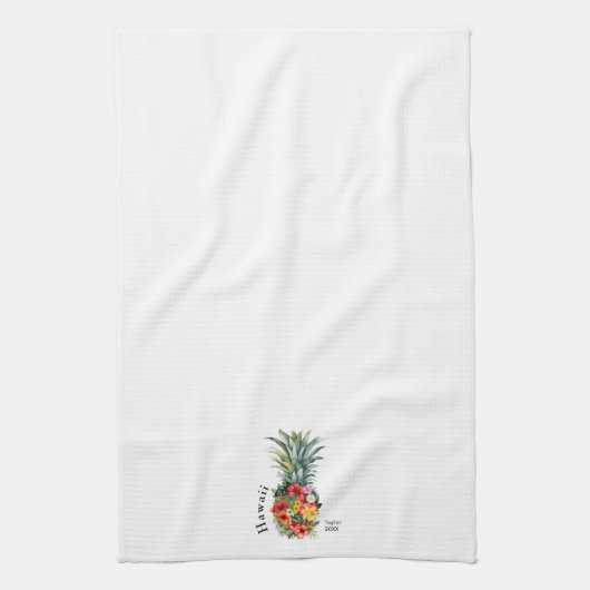 Hawaii Tropische Ananas w / Bloemen, familienaam Theedoek (Verticaal)