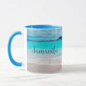 Hawaii tropische blauwe oceaan zandstrand mok (Links)