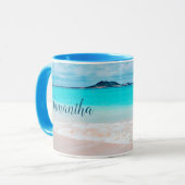 Hawaii tropische blauwe oceaan zandstrand mok (Voorkant links)