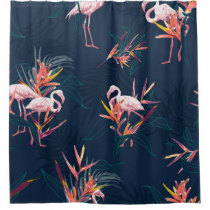 Hawaii Tropische flamingo met vogel van de Paradis Douchegordijn