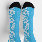 Hawaii Tropische Hibiscus Bloemen Patroon Blauw Sokken (Top)