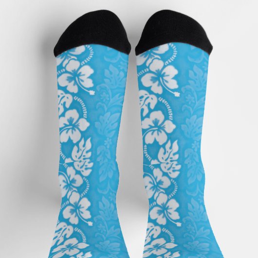 Hawaii Tropische Hibiscus Bloemen Patroon Blauw Sokken (Top)
