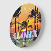 Hawaii Tropische Oceaan Palm Tree Sunset Grote Klok (Hoek)