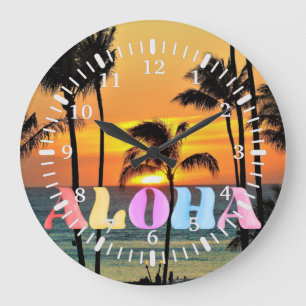 Hawaii Tropische Oceaan Palm Tree Sunset Grote Klok
