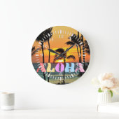 Hawaii Tropische Oceaan Palm Tree Sunset Grote Klok (Huis)