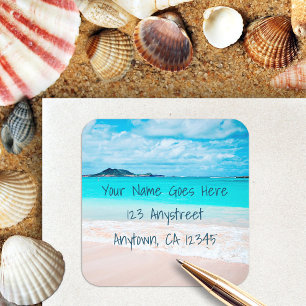 Hawaii tropische strandvakantie foto chic adres vierkante sticker