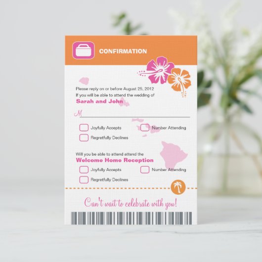 Hawaii Trouw RSVP Bevestiging Instapkaart (Staand voorkant)