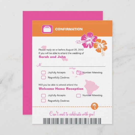 Hawaii Trouw RSVP Bevestiging Instapkaart (Voorkant / Achterkant)