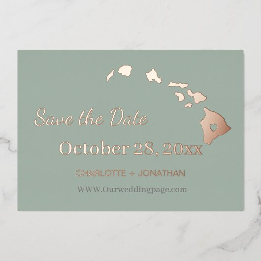 Hawaii Trouwdag Save The Date Roze Goud Folie Uitnodiging (Voorkant)
