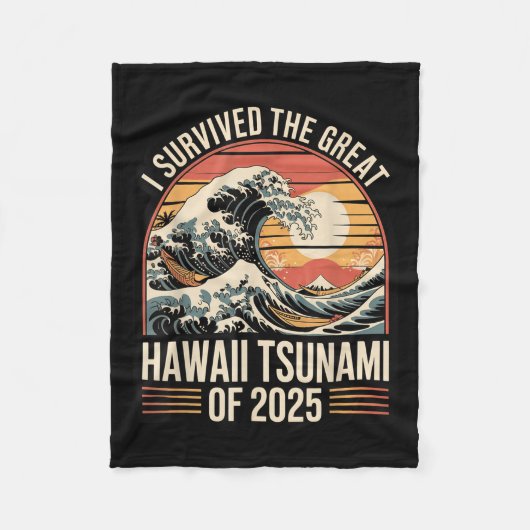 Hawaii Tsunami 2025 Ik overleefde Wave Retro Fleece Deken (Voorkant)