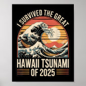 Hawaii Tsunami 2025 Ik overleefde Wave Retro Poster (Voorkant)