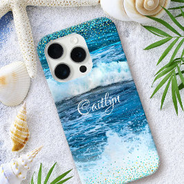 Hawaii turquoise blue oceaangolven girale confetti iPhone 16 pro hoesje