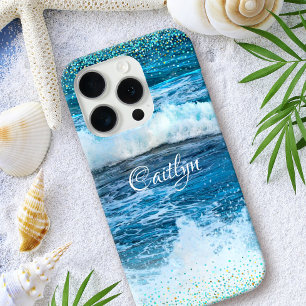 Hawaii turquoise blue oceaangolven girale confetti iPhone 16 pro hoesje
