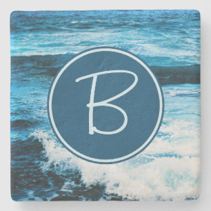 Hawaii Turquoise Blue Ocean Waves Monogram Initiaa Stenen Onderzetter