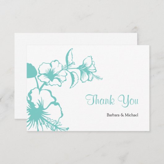 Hawaii Turquoise Hibiscus Bestemming Bruiloft Bedankkaart (Voorkant / Achterkant)