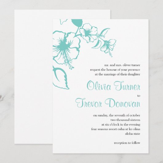 Hawaii Turquoise Hibiscus Bestemming Bruiloft Kaart (Voorkant / Achterkant)